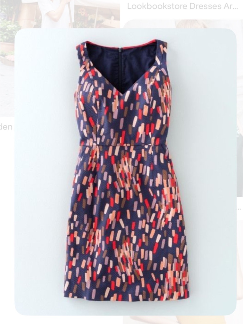 Boden Navy V-Neck Mini Dress with Red, Pink and Tan Confetti sz. 4
